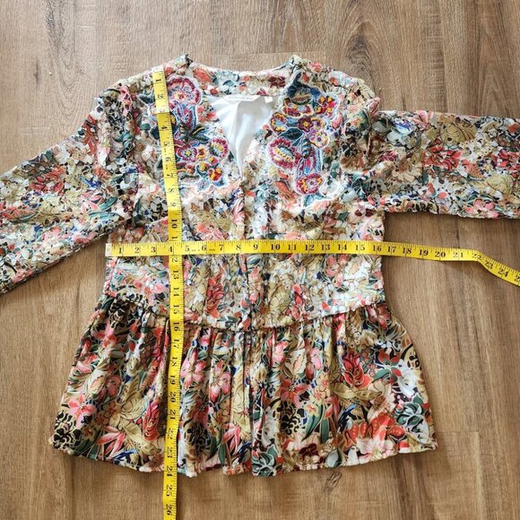 Soft Surroundings Colorful Floral Embroidered Beaded Jacket Blouse - Picture 8 of 11
